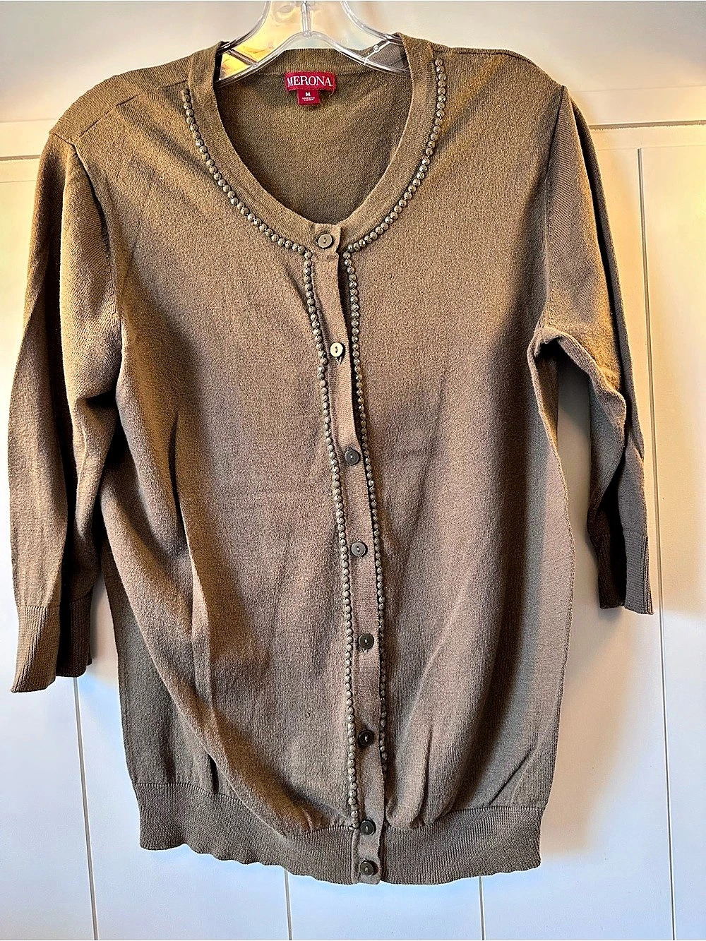 Merona Beaded Cardigan in Brown Size Medium Like New